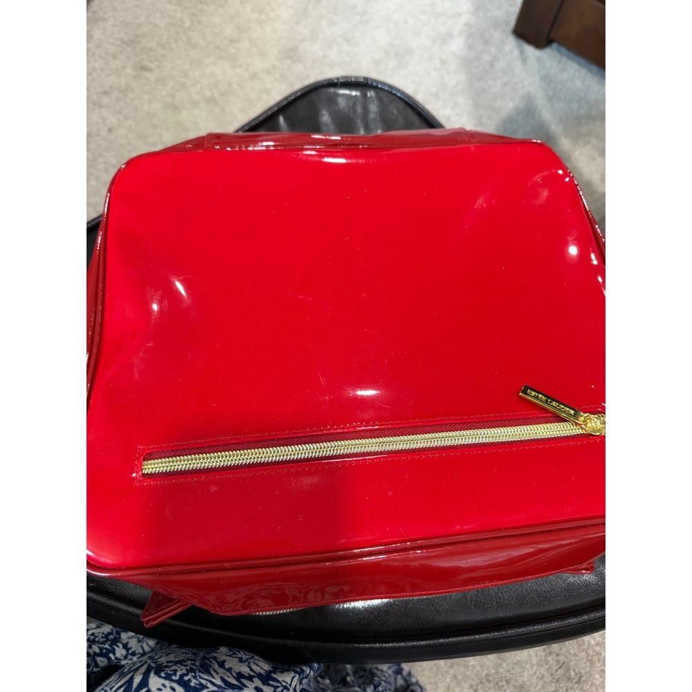 Estee Lauder Red Patent Leather Vanity Cosmetic Makeup Case Bag Gold Zipper